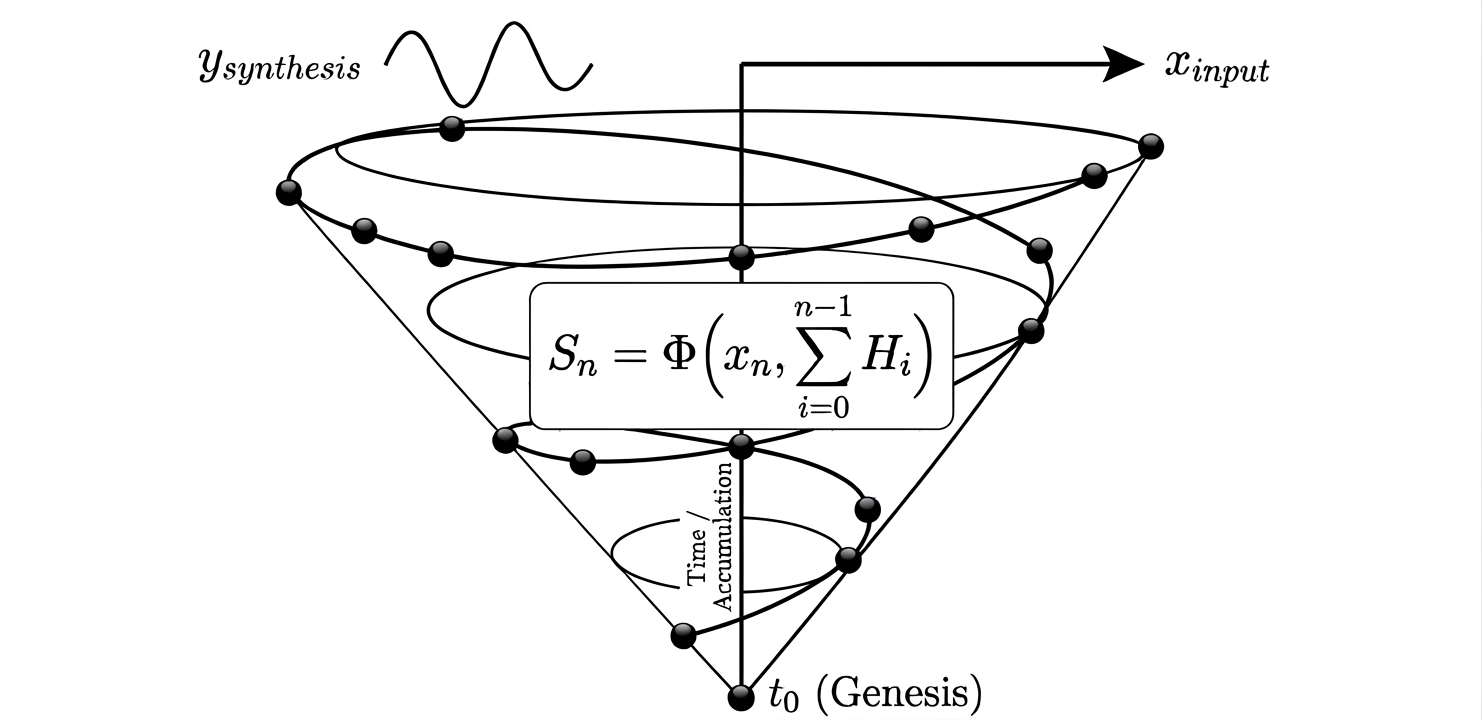 Accumulation cone showing successive encounters and retained history