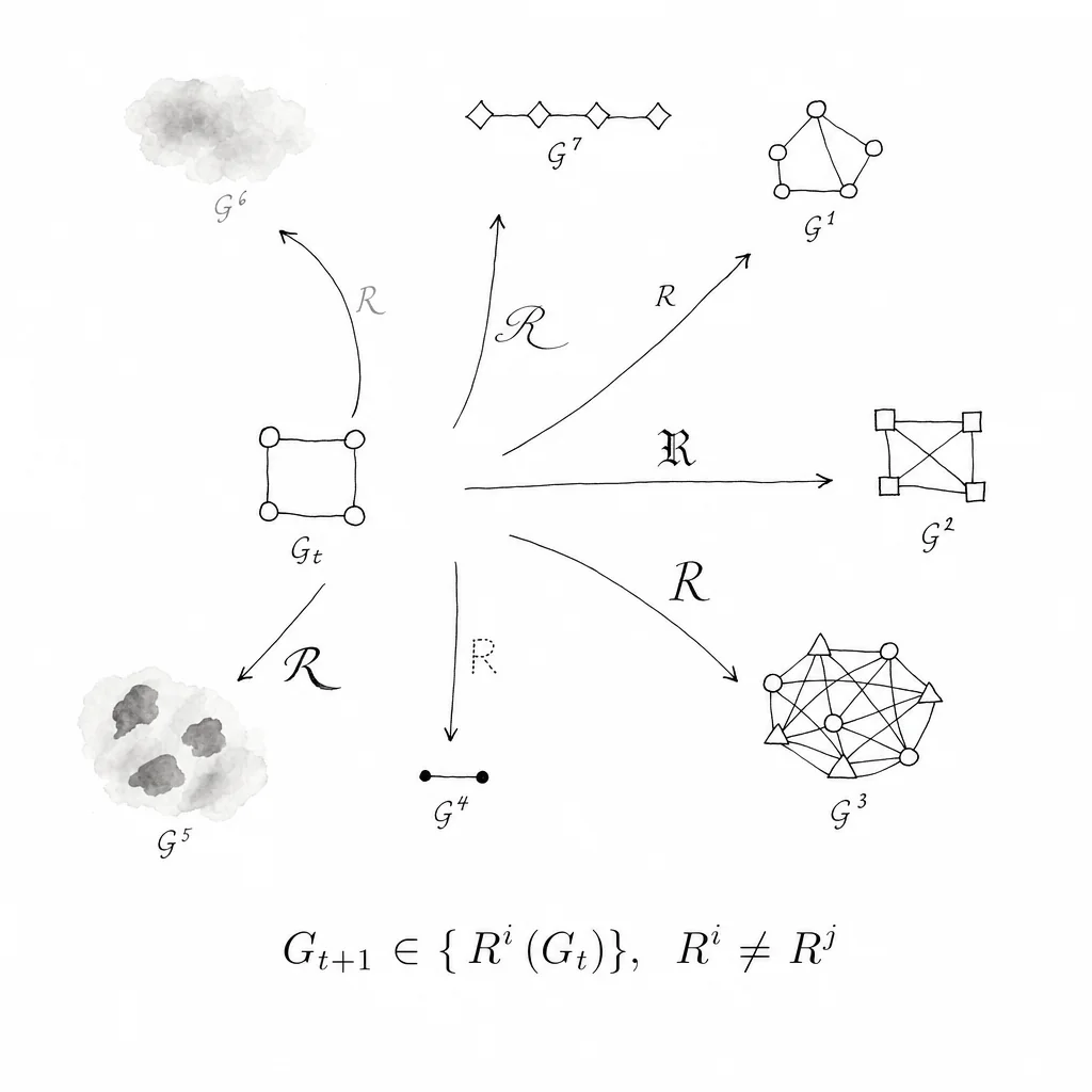 Fig. 1. Applying R to a single source graph: seven possible outcomes